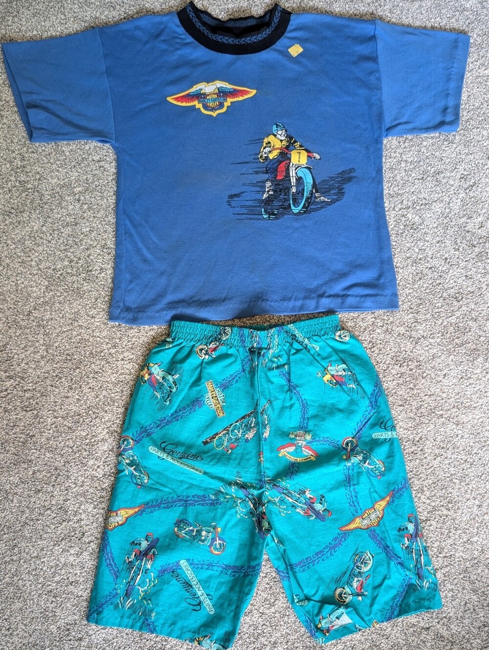 Vintage 80s Harley Davidson Youth Size 12 Single Stitch Racing T-Shirt & Shorts